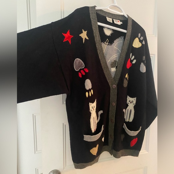 JOYE + FUN knitwear cardigan vintage cat Large - Picture 3 of 13